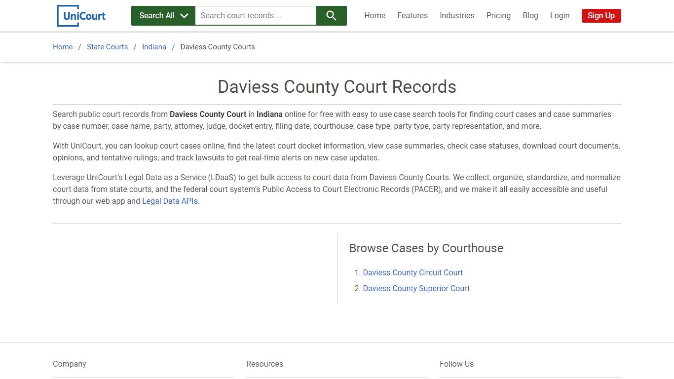 Daviess County Court Records | Indiana | UniCourt